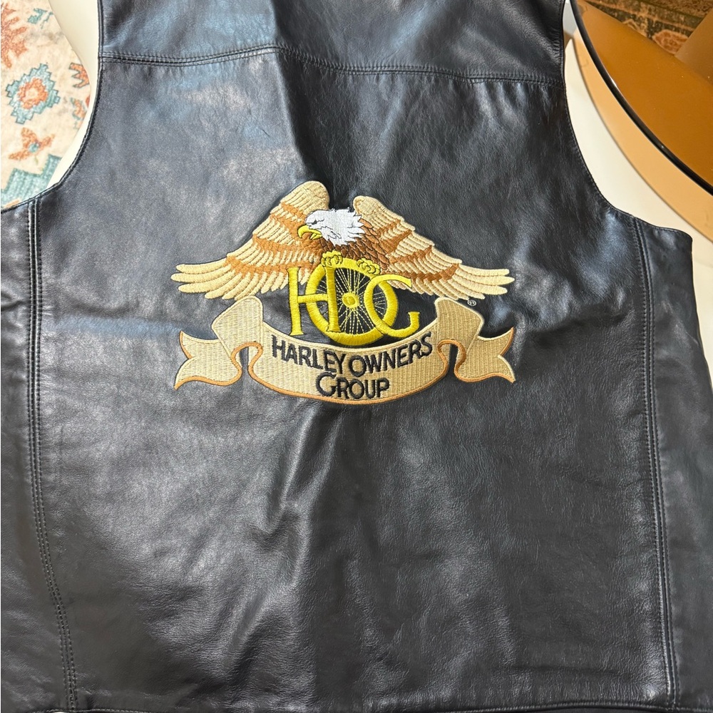 Harley-Davidson Black Leather Vest with Gold Logo
